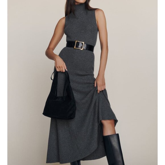NWT | Reformation | M US6/8 | Odelia Cashmere Midi Dress in Grey - Picture 1 of 12